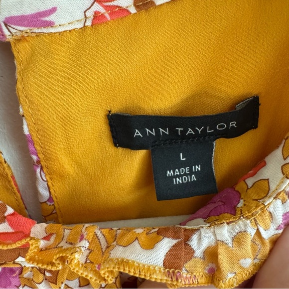 Ann Taylor Floral Tiered High Neck Shift Knee Length Dress Yellow Pink Size L - Picture 2 of 7